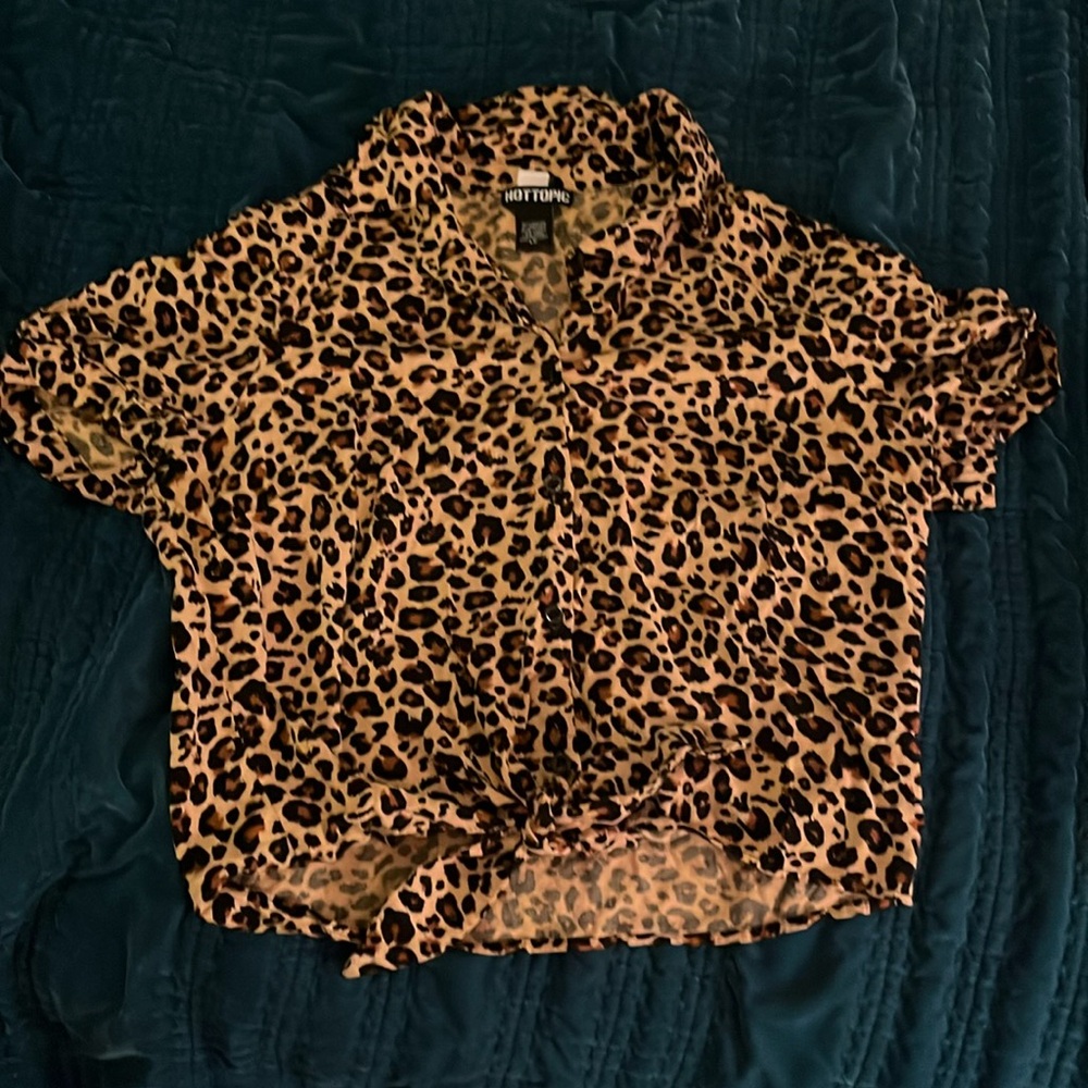 Cheetah print top with tie at waist